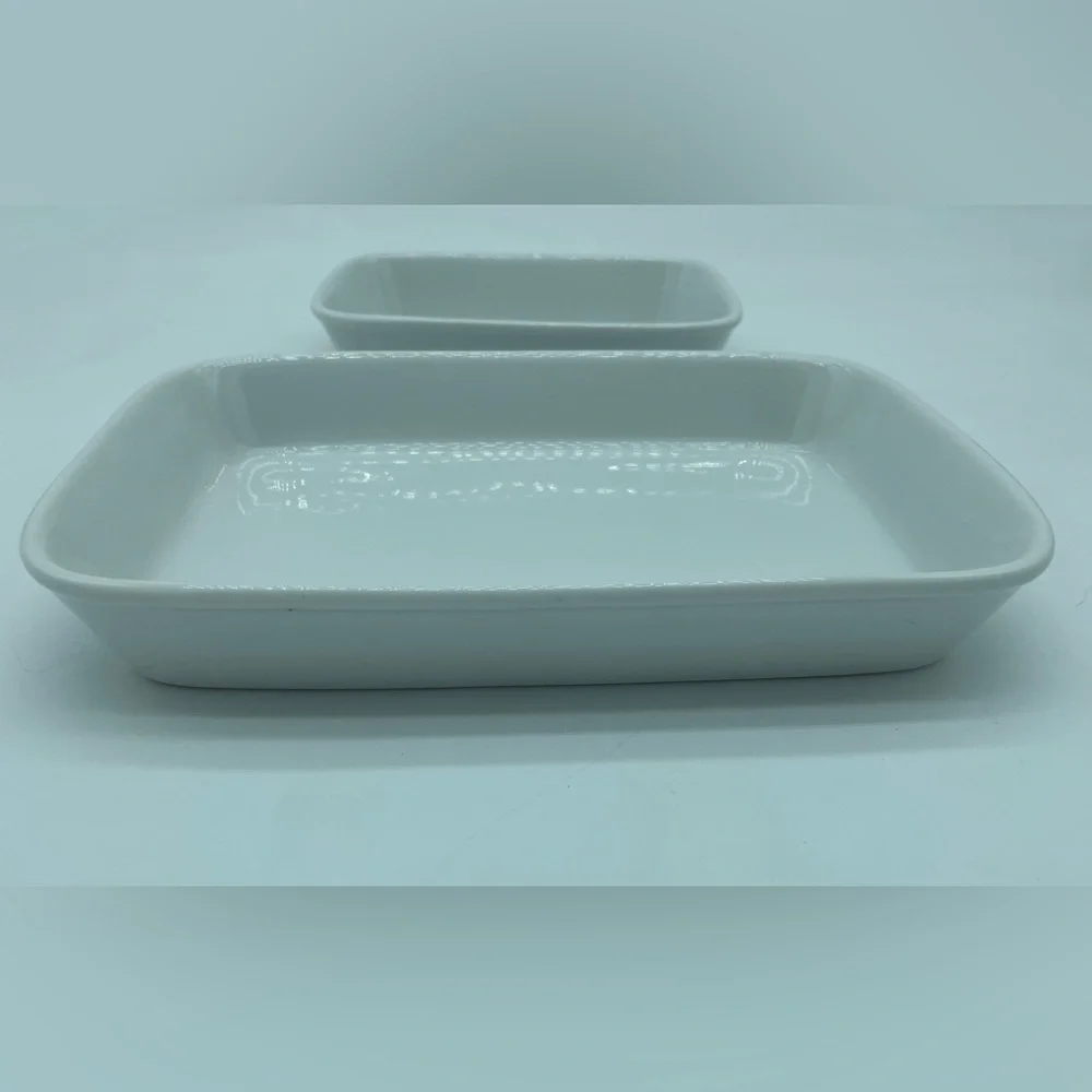 Set of 2 Crate & Barrel White Porcelain Rectangle Baking Casserole Serving Dish
